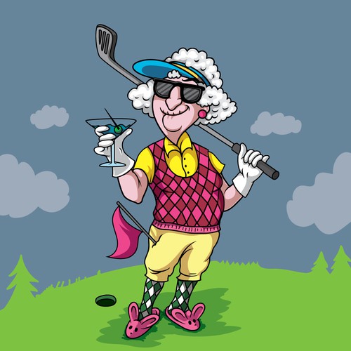granny golfer illustration 