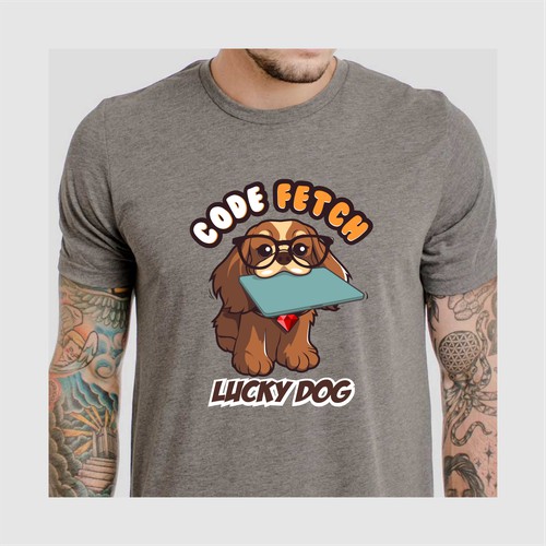 Cute dog mascot logo for tech-themed t-shirt