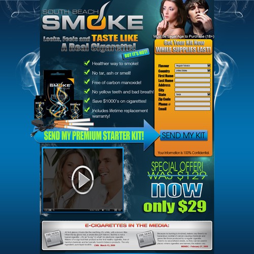 High Impact Landing Page for E-Cigarette Exclusive Trial Offer