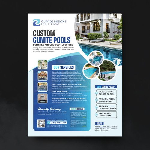 Luxury Gunite Pool Builder Flyer Design | Swimming Pool Construction & Remodeling Flyer
