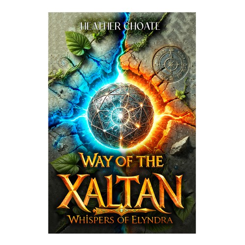 Cinematic Fantasy Book Cover: Fractured Energy, Glowing Symbol and Ancient Glyphs