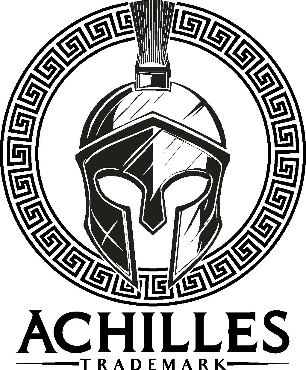 Logo for 'ACHILLES TRADEMARK' (Black / Gold Spartan style)