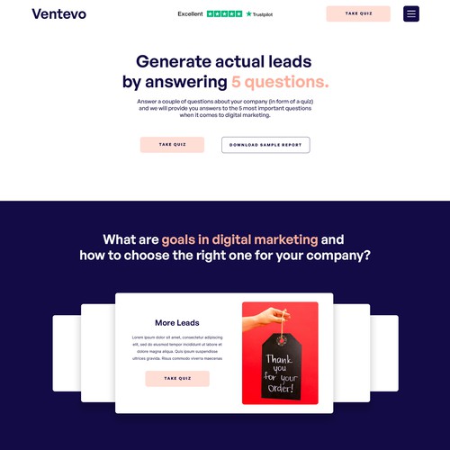 Ventevo landing page design