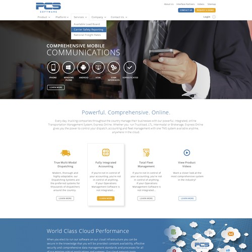 Create a website design for desired trucking software