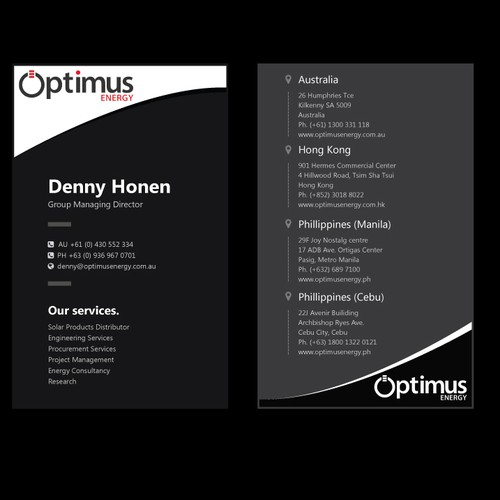 Optimus Energy New Business Card