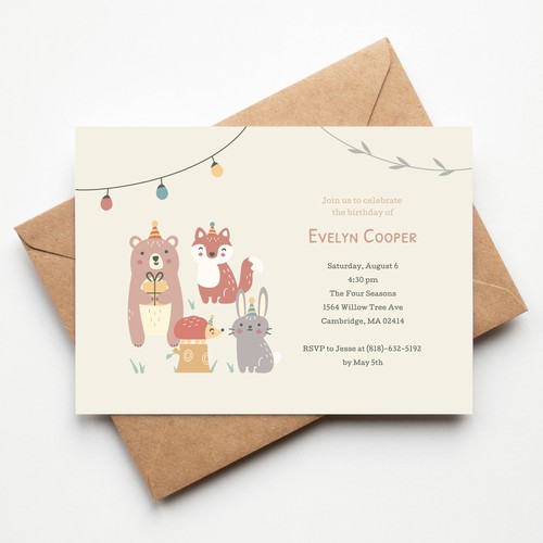 Whimsical forest birthday party invitation 
