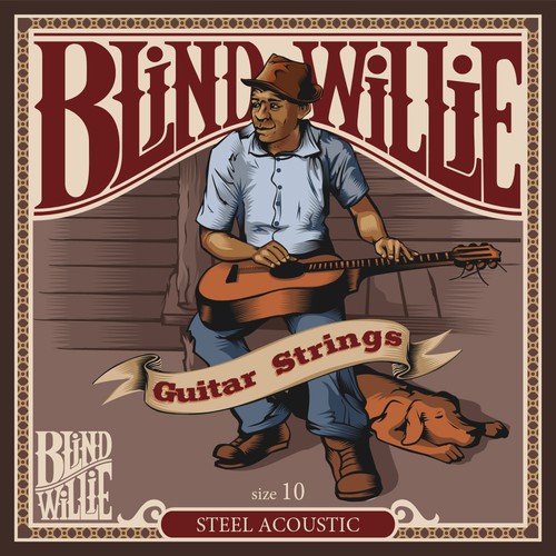 Blind Willie guitar string logo and packaging design