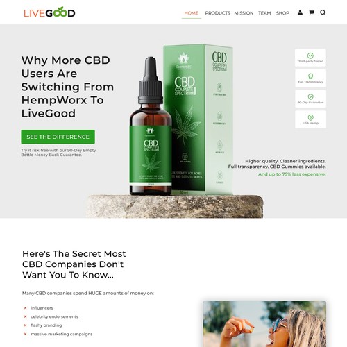 Landing page design for wellness