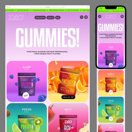 Website concept for functional gummies.