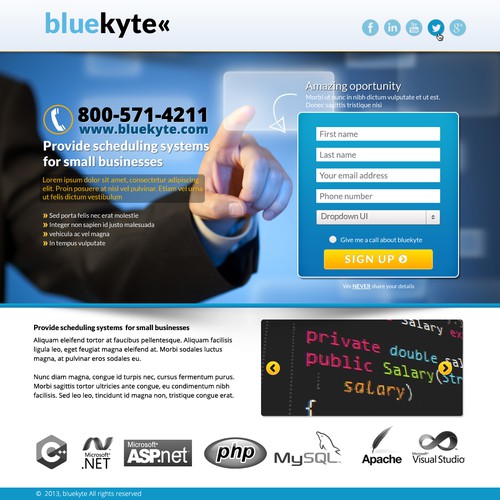 landing page for bluekyte