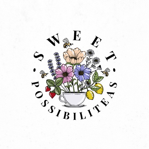 Colorful floral logo for tea biz.