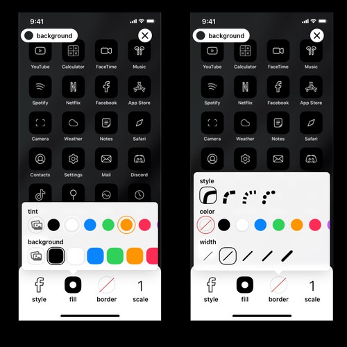 UI for iPhone screen customization app