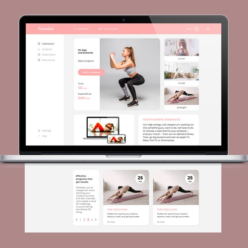 Design a user's work page for the fitness company
