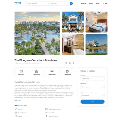 TZort resort booking web UI design