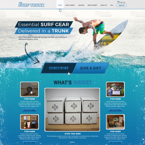 Web design for e-commerce surf Home page.