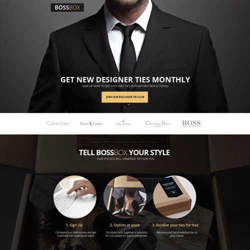 Help create a landing page for a men's tie club.