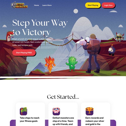 Web design for a fantasy-themed fitness game