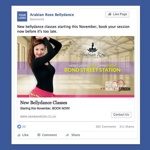 Facebook News Feed Advert for Bellydance Stduio London