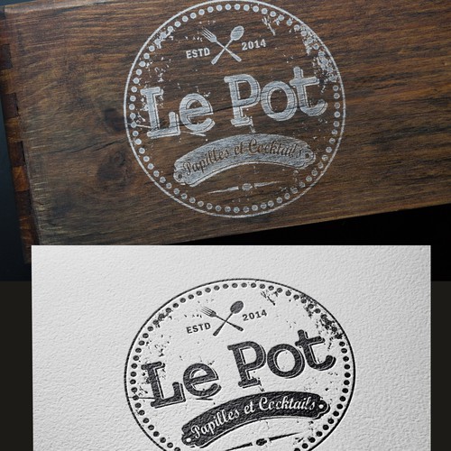 Create a cool vintage and casual logo for a cocktails and food bistro!