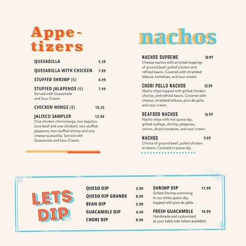 Fun menu design for established Mexican Restaurant