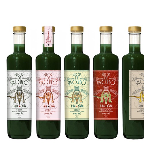 Create a bottle label for a trendy authentic natural syrup used to prepare Mojitos!