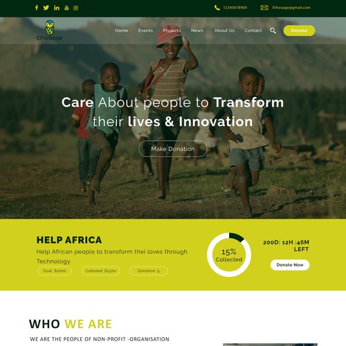 Landing page for non-profit organisation