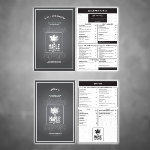 Menu design for Maple Bar