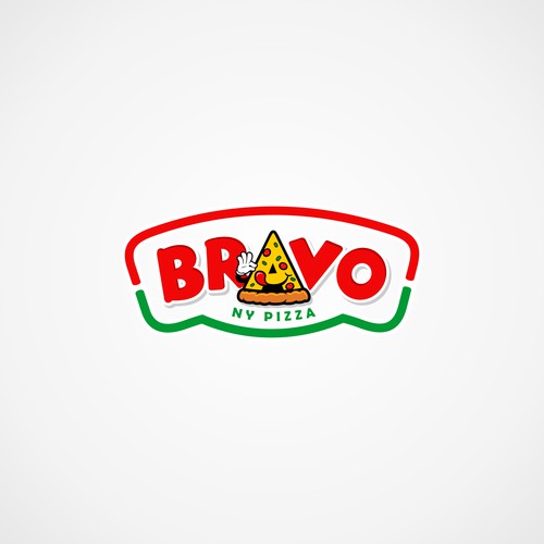 fun badge logo concept for BRAVO NY PIZZA