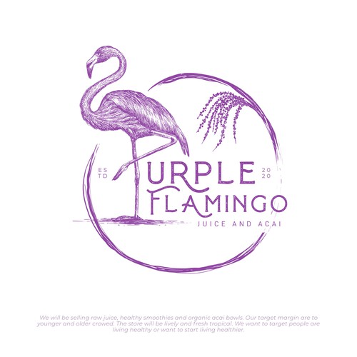 Purple flamingo logo for juice and acai
