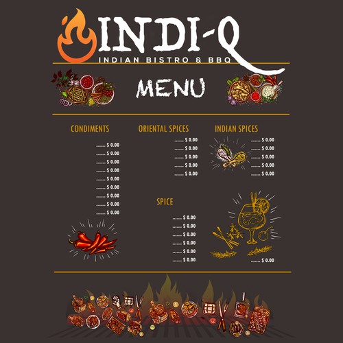 MENU -Indian Bistro and BBQ style food -