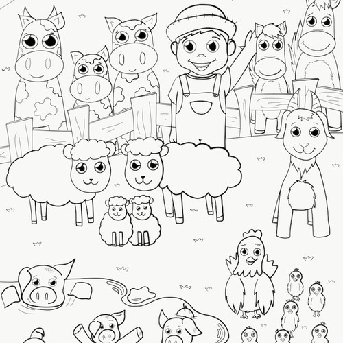 Farm Animals - Coloring Page