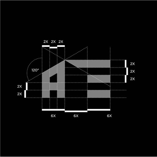 initials AE, negative space and simple house illustration