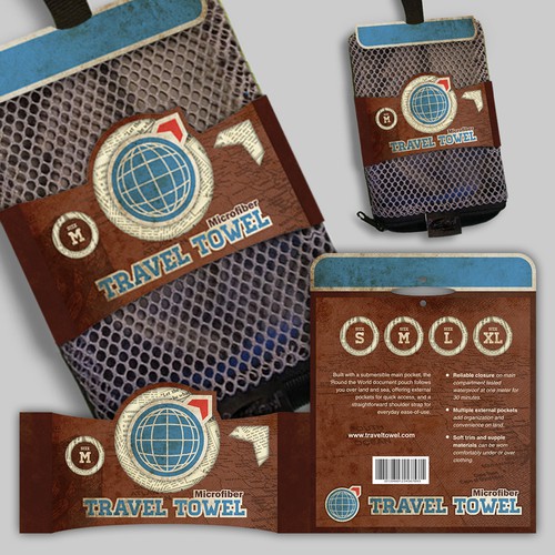 Create an eye-catching, rugged package design for a microfiber travel towel