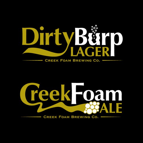 Dirty Burp Lager and  Creek Foam Ale need a new logo