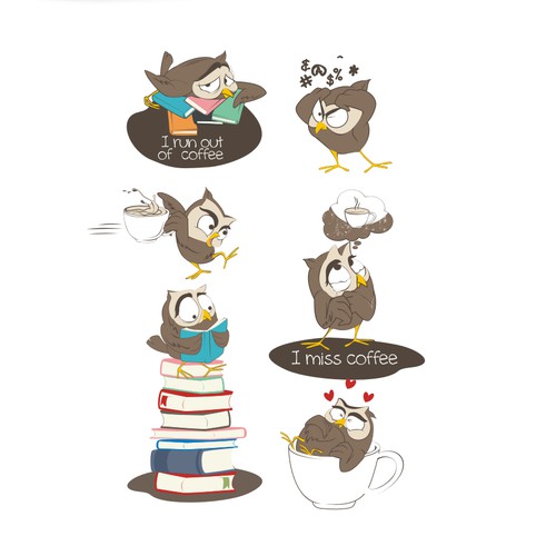 OWL drinking coffee & reading books