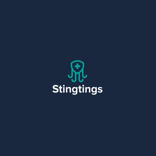 jellyfish with shield and plus logo design
