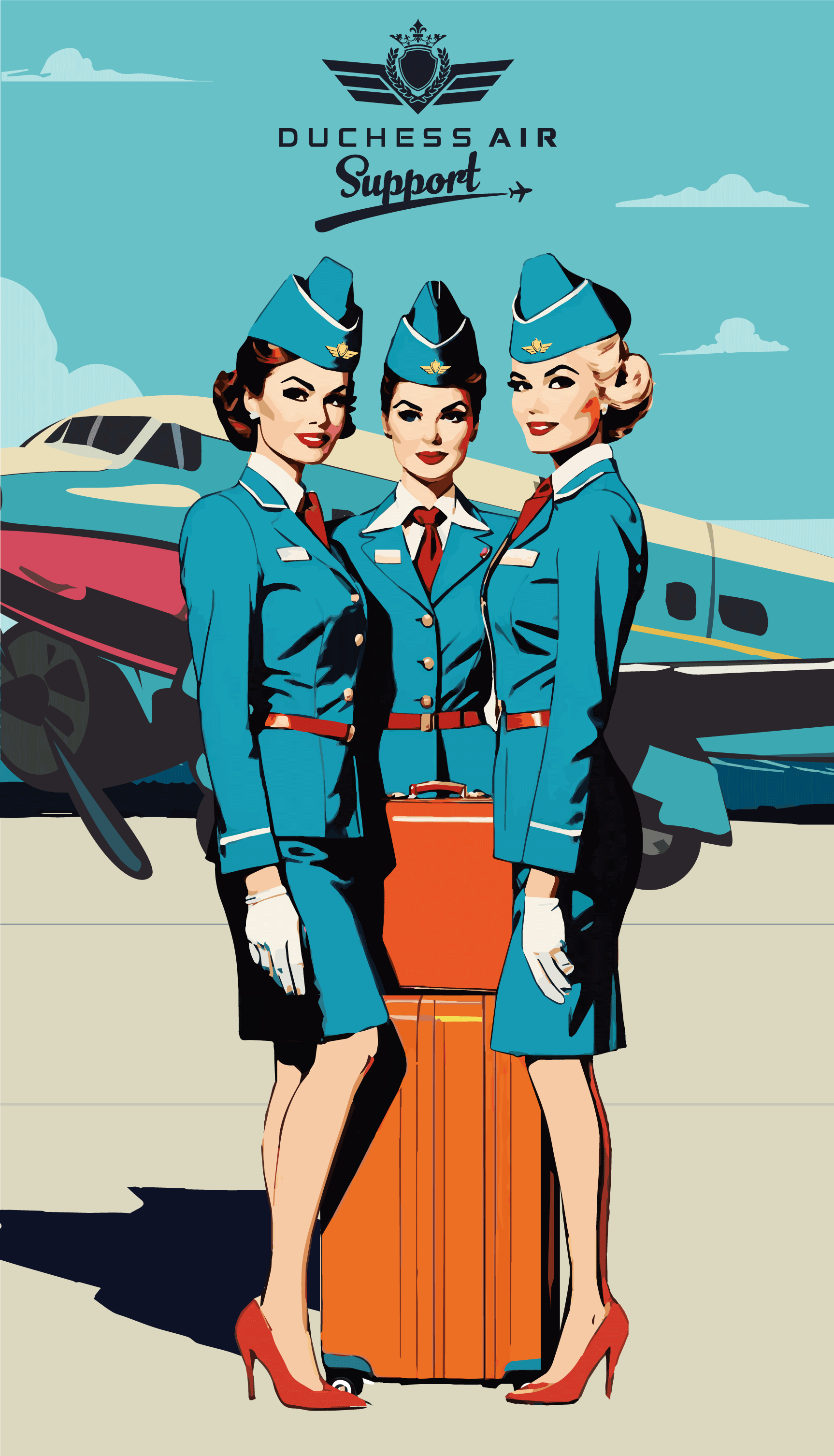 artwork of classic Flight attendants and pilots