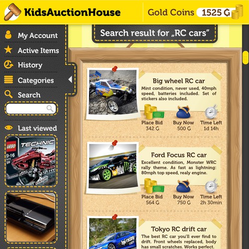 Kids' auction house app design