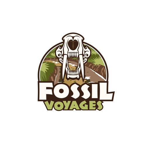 Create an adventurous logo for a fossil hunting guide service