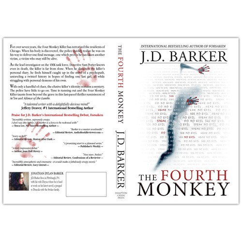 Create the cover for J.D. Barker's latest thriller, THE FOURTH MONKEY!