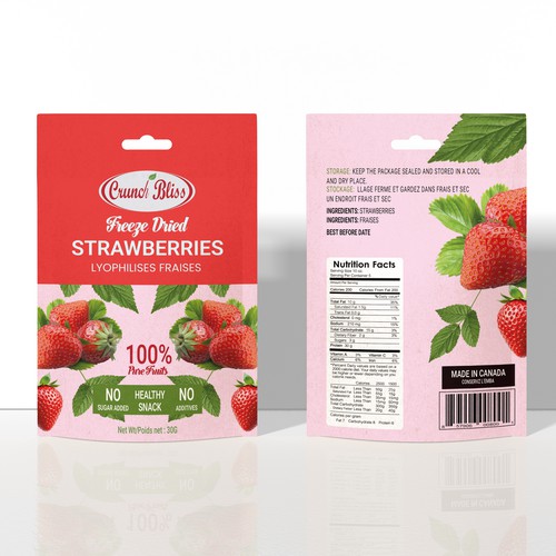 Freeze Dried Strawberries Pouch Packaging Design