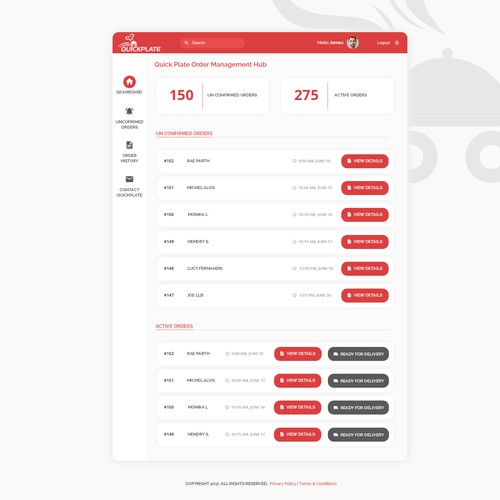 Dashboard landing page