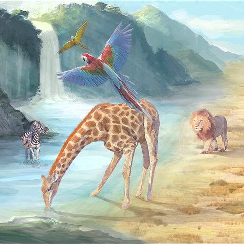 Painterly Jungle Themed Mural