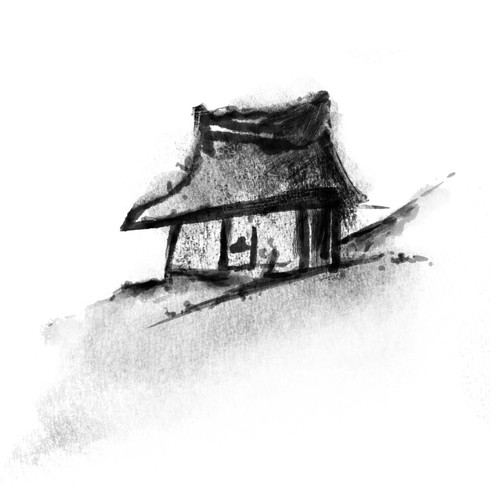 Grass Hut Charcoal Illustration