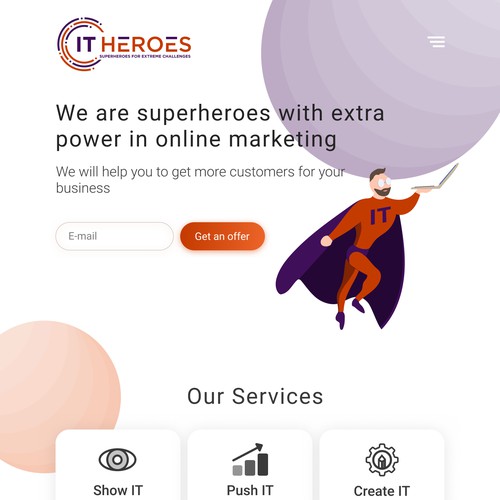Landing page concept for IT Heroes