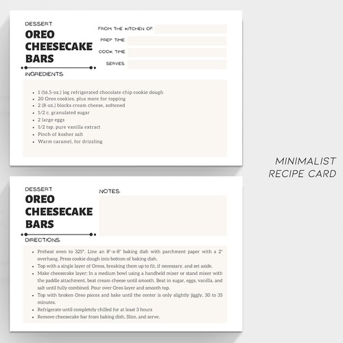 Minimalist Recipe Card Design