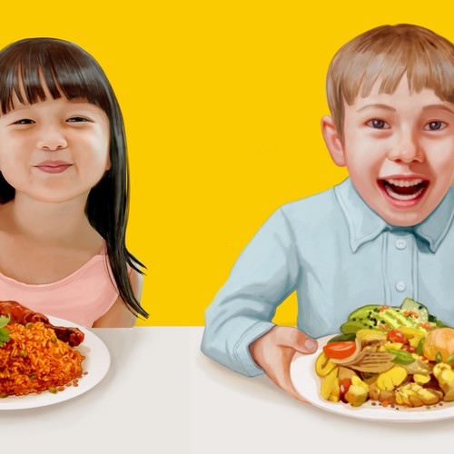 Realistic illustration, children eating, 