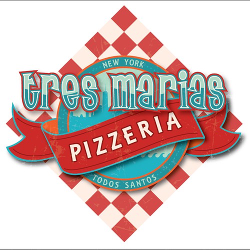 create a fun logo for a ny pizzeria in a small mexican surf town.