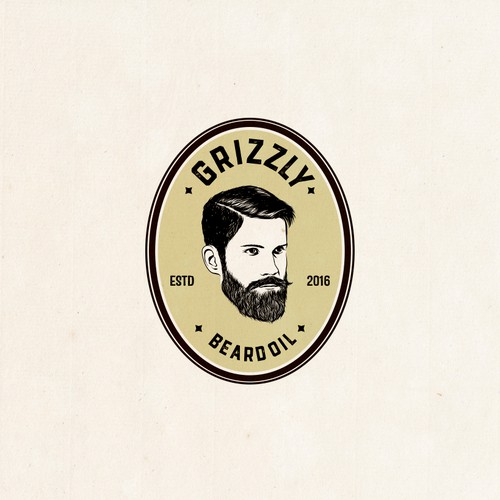 vintage, rustic, hand-drawn logo design for beard oil