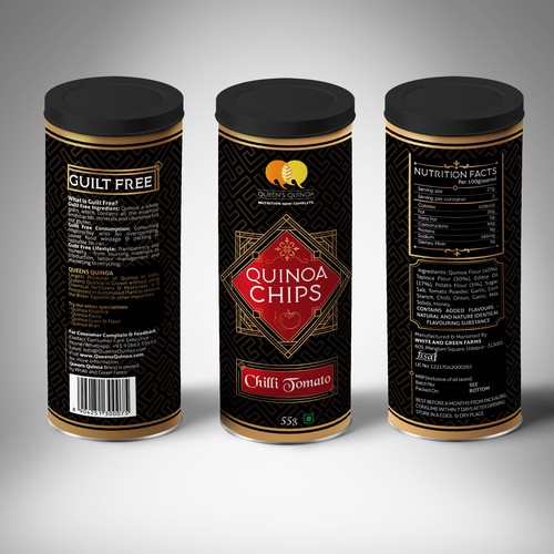 Queen's Quinoa Chips label design